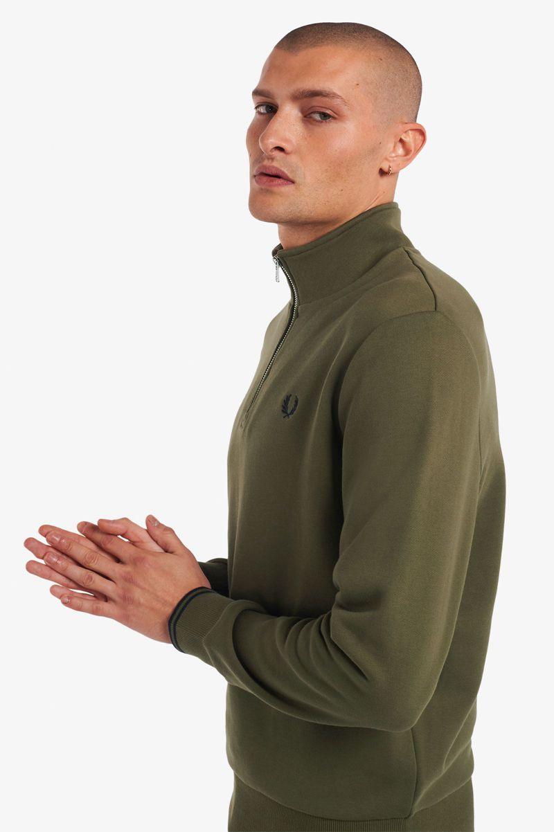 Green Fred Perry Half Zip Men's Sweatshirts | PH 1584KORI